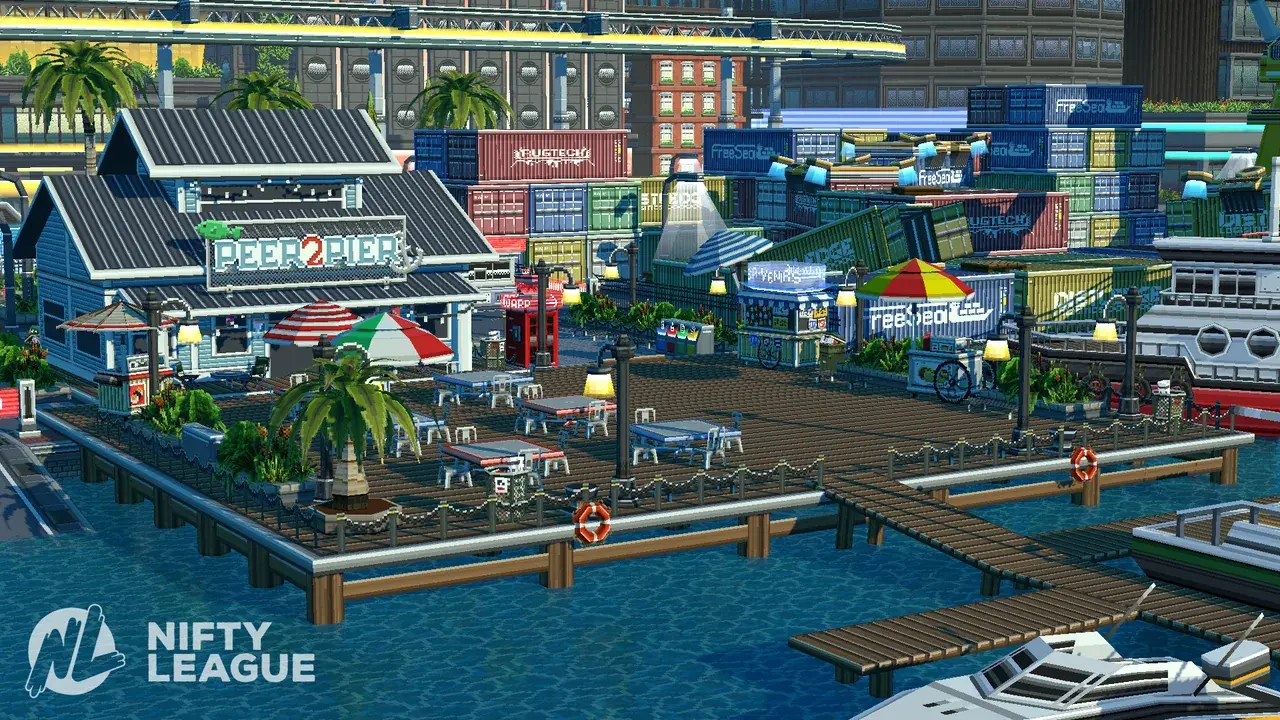 Nifty World marina environment artwork displayed on the laptop